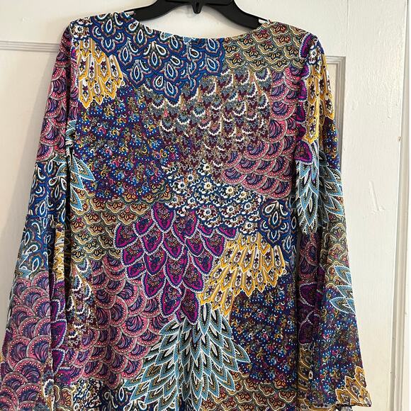 MSK Boho Bell Sleeve Dress M Multicolor Shift Dress EUC - Picture 10 of 14